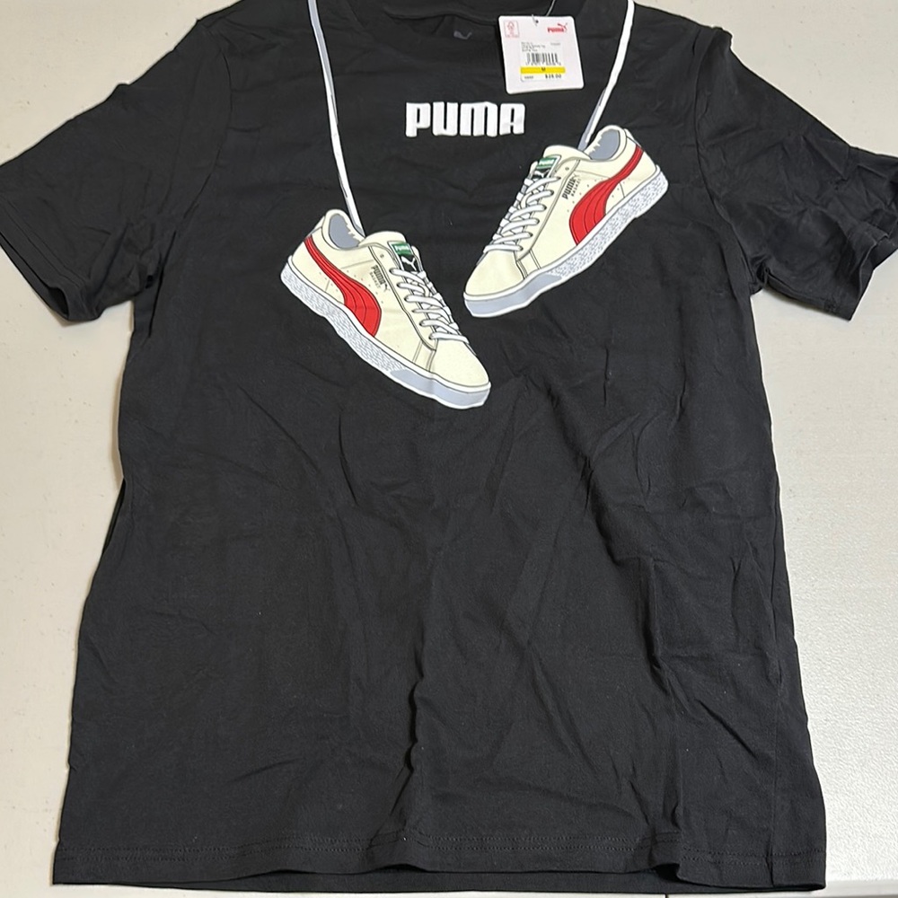 NWT Puma Black Tee with Colorful Sneaker Design in size Medium